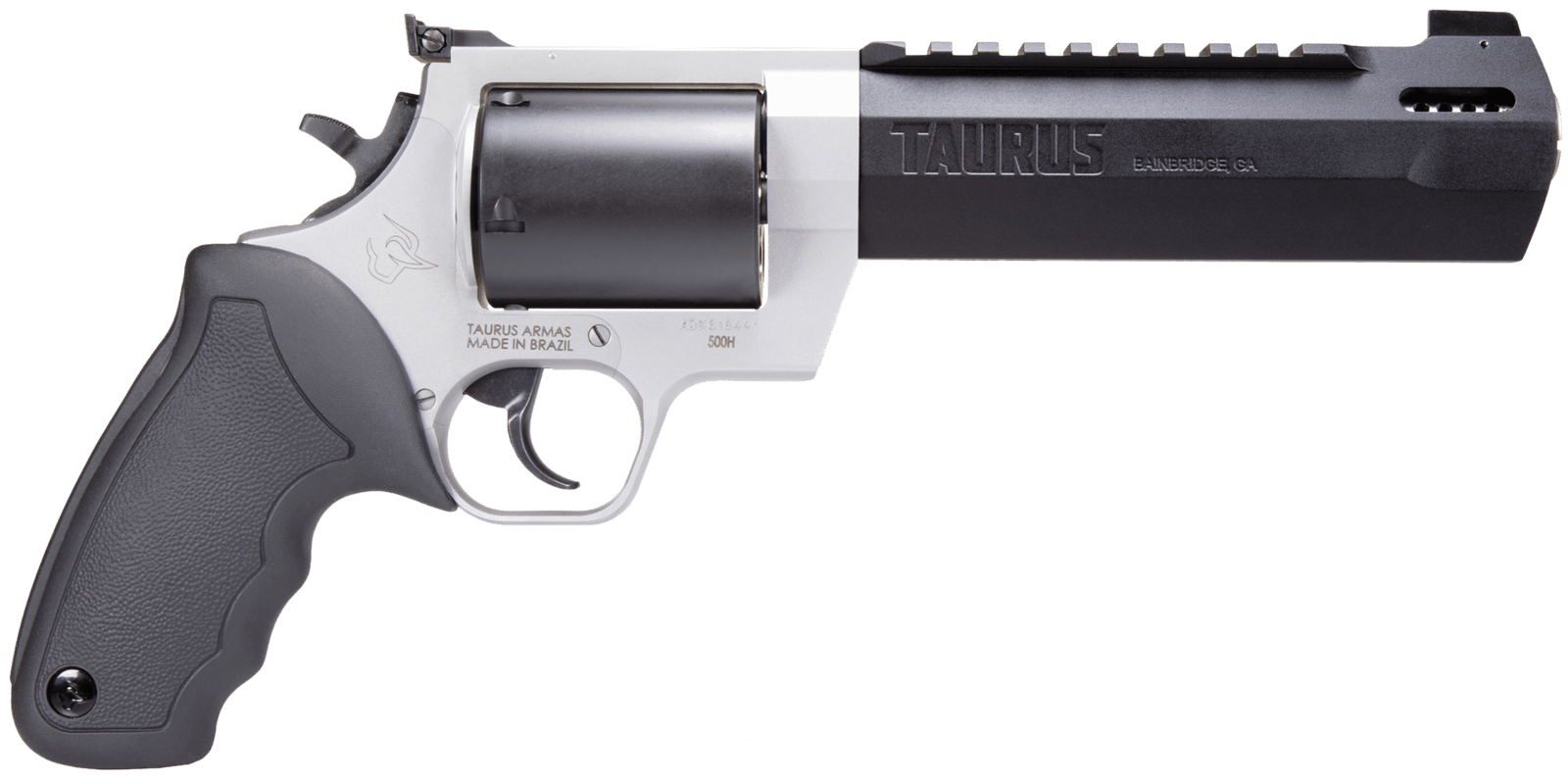 Taurus 2500065RH Raging Hunter  Large Frame 500 S&W Mag 5rd 6.75" Matte Black Ported/Target Crown Barrel, Matte Black Oxide Cylinder, Matte Stainless Stainless Steel Frame, Black Rubber Grip