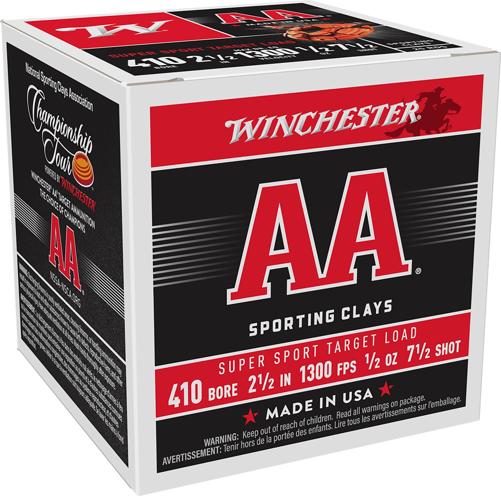 Winchester Ammo AASC417 AA Super Sport Sporting Clay 410Gauge 2.50" 1/2oz 7.5Shot 25 Per Box/10 Case