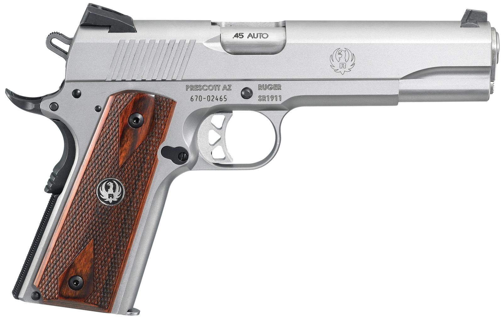 Ruger 6700 SR1911  Full Size 45 ACP 7+1/8+1 5" Low-Glare Stainless Steel Barrel, Serrated Stainless Steel Slide & Frame w/Beavertail, Hardwood Grip, Right Hand