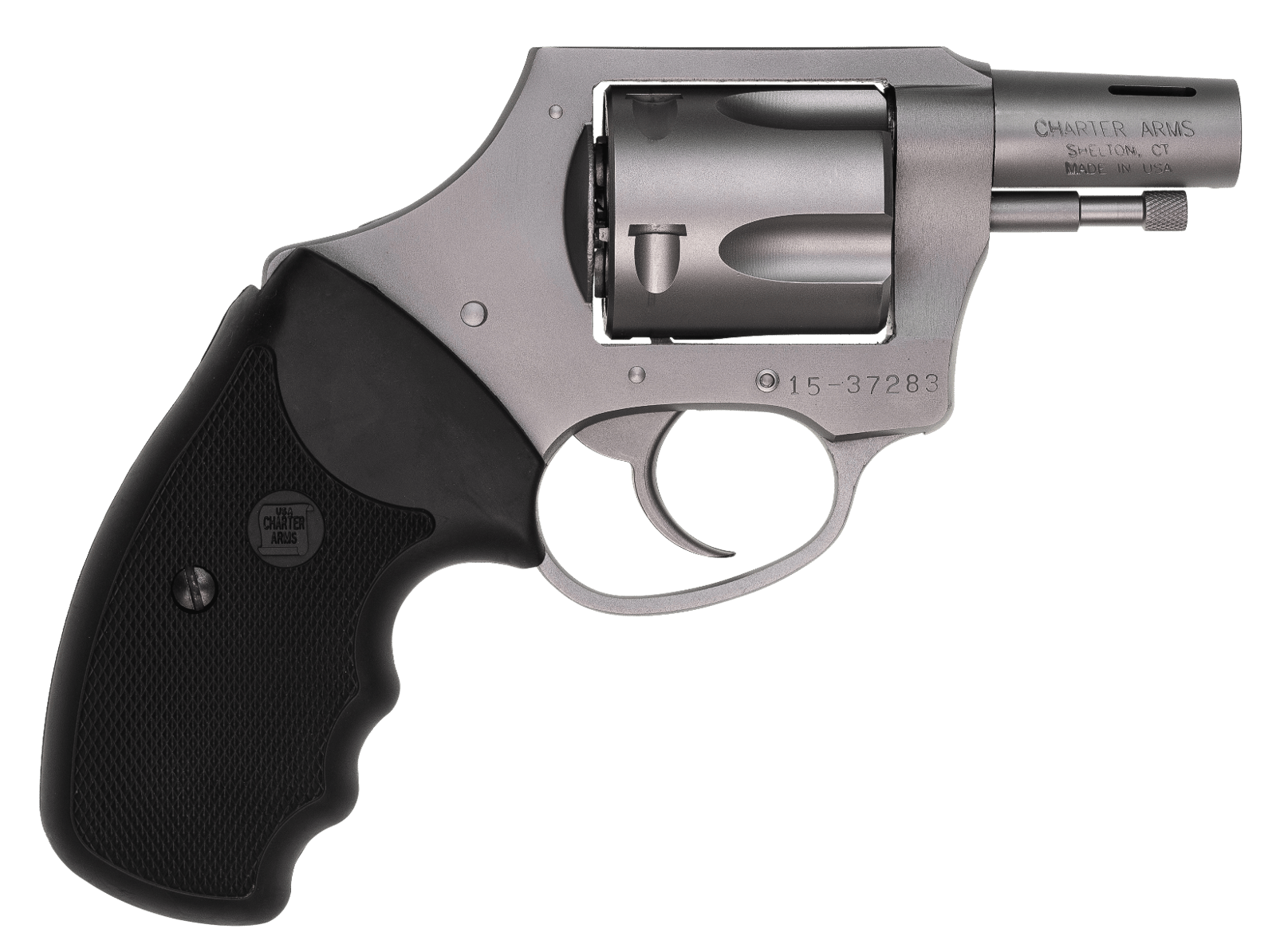 Charter Arms 74429 Boomer  Large 44 Special, 5 Shot 2" Matte Stainless Steel Ported/Tapered Barrel, Matte Stainless Cylinder & Frame w/Black Finger Grooved Rubber Grip
