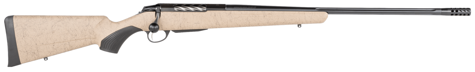 Tikka JRTXRT318 T3x Lite 270 Win 3+1 22.40" Fluted/Threaded, Black Barrel/Rec, Black Webbed Tan Roughtech Synthetic Stock, Interchangeable Grip, Muzzle Brake