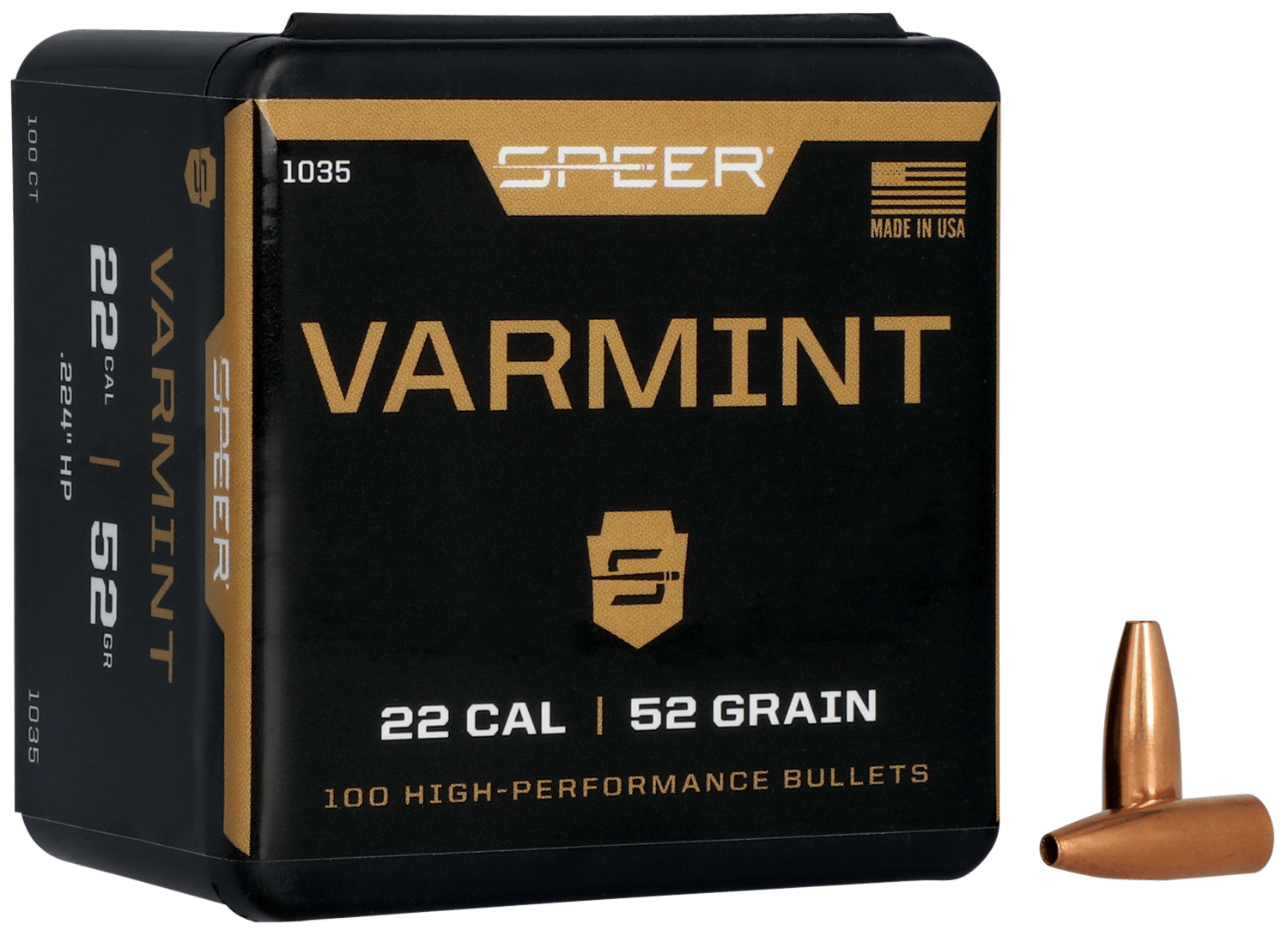 Speer 1035 Varmint  22Cal 52gr Hollow Point 100 Per Box/5 Case
