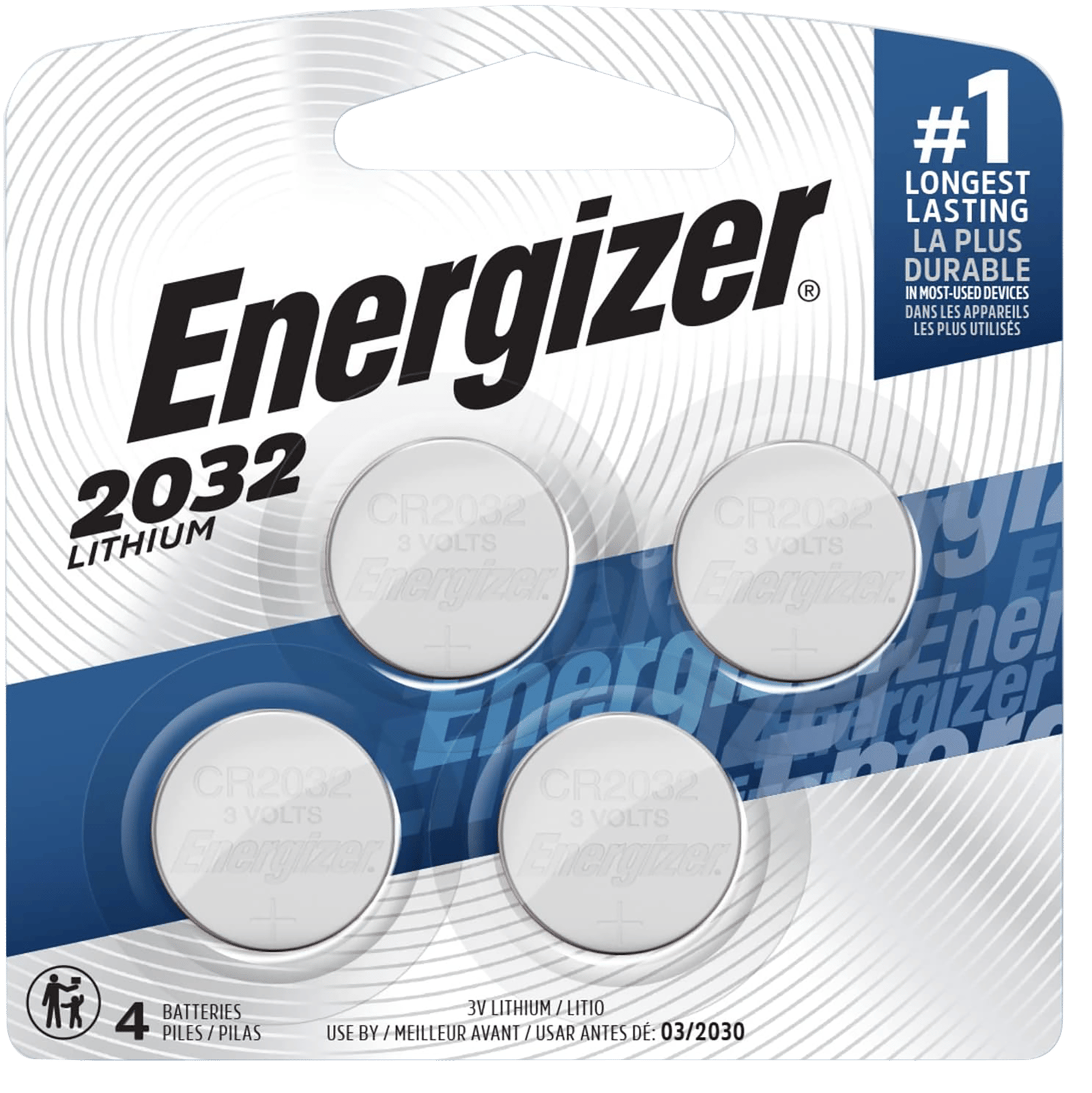 Energizer 2032BP4C3 CR2032 Lithium Battery  Silver 3.0 V 235 mAh, Qty (4) Single Pack