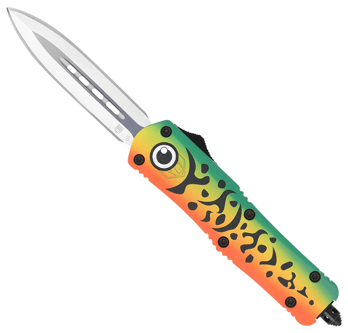 CobraTec Knives MFLGNFS3DAGNS FS-3 Fishing Lure Medium 3" OTF Dagger Plain Satin D2 Steel Blade, 4.50" Green Fishing Lure Aluminum Cerakoted Handle