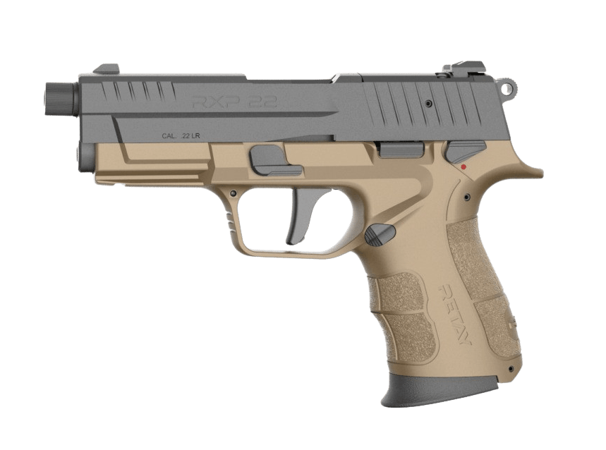 Retay USA RXP22FDEBLKS10TH RXP 22 LR 10+1 4" Threaded Barrel, Black Cerakote Optic Ready/Serrated Slide, Flat Dark Earth Cerakote Polymer Frame w/Accessory Rail, RMR/RMSc Footprint
