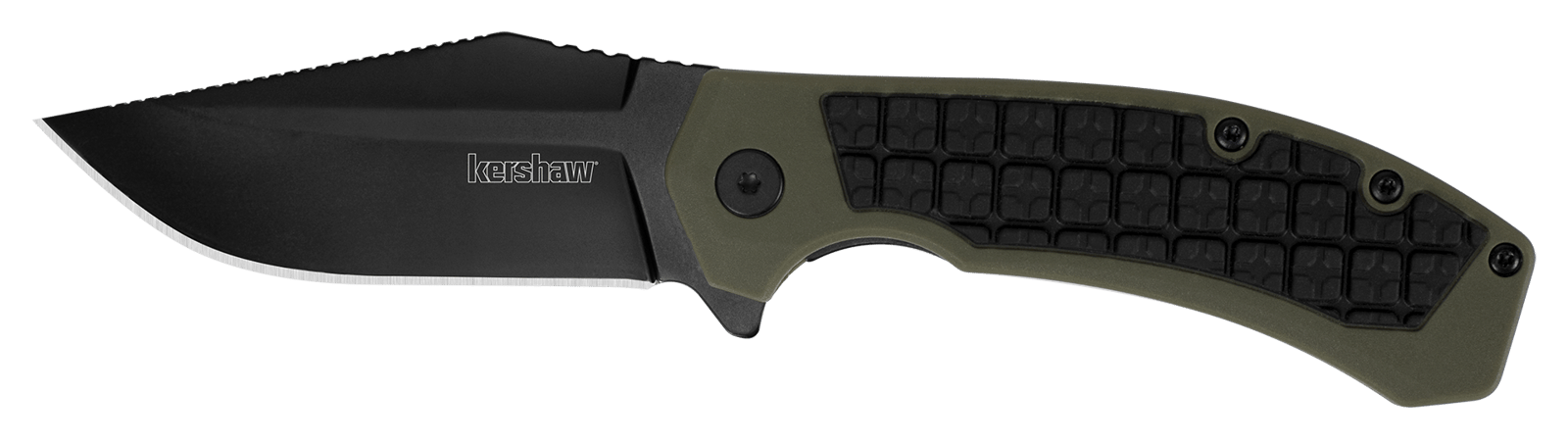 Kershaw 8760 Faultline  3" Folding Drop Point Plain Black Oxide 8Cr13MoV SS Blade Black/OD Green Glass-Filled Nylon Handle Includes Pocket Clip