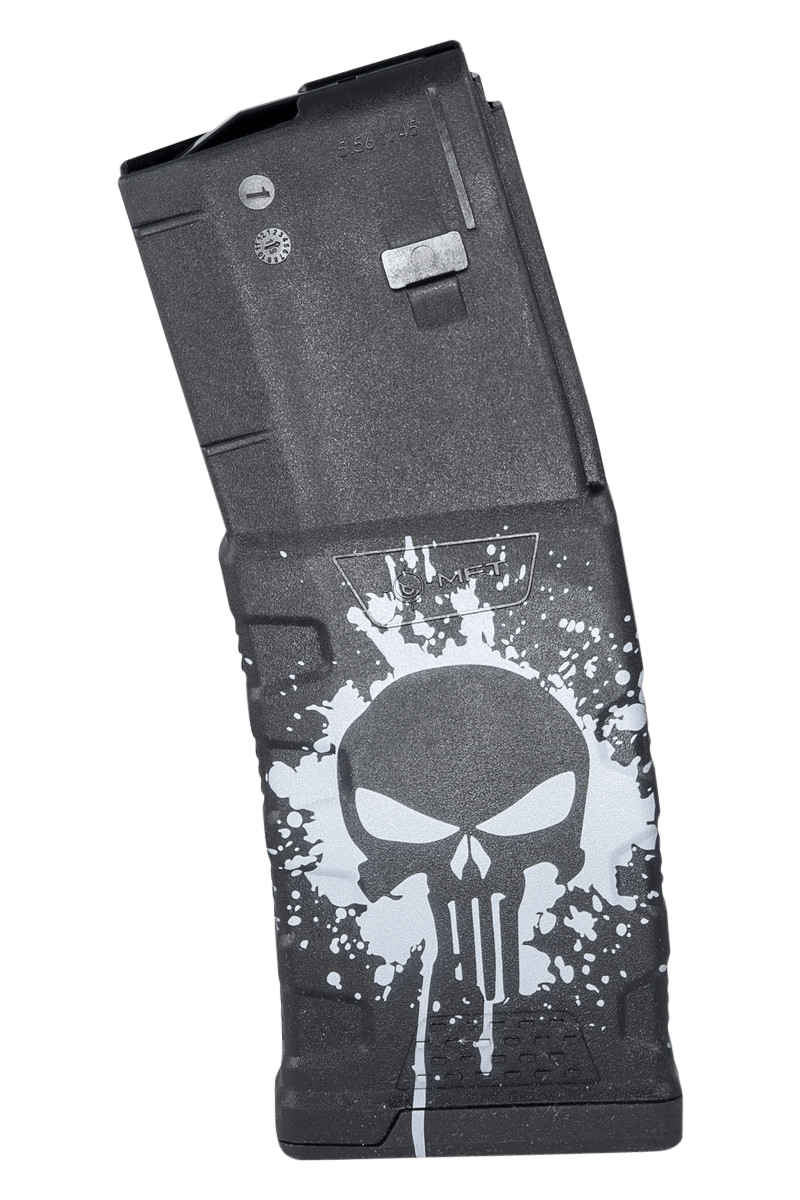 Mission First Tactical EXDPM556PSSWH Extreme Duty  30rd 223 Rem/5.56x45mm Fits AR-15/M4 Black w/White Punisher Skull Splatter Polymer