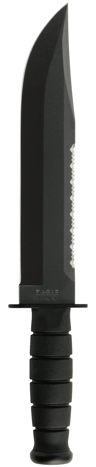 Ka-Bar 2211 Big Brother  9.38" Fixed Top Serrated/Bottom Straight Plain Black 1095 Cro-Van Blade, Black Kraton G Handle, Includes Sheath