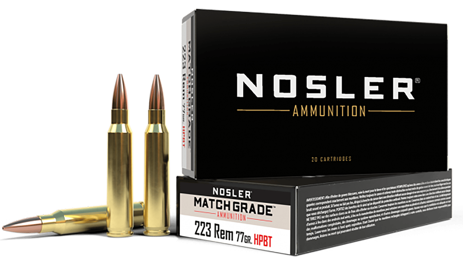 Nosler 60011 Match Grade  223Rem 77gr Custom Competition Hollow Point Boat Tail 20 Per Box/20 Case