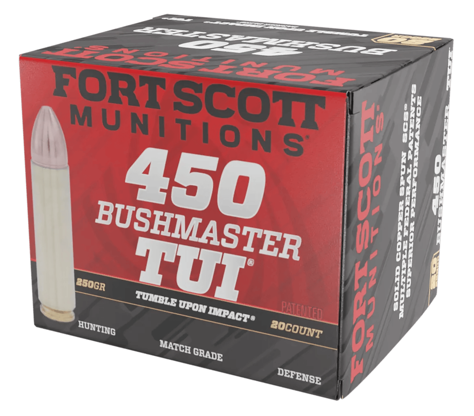 Fort Scott Munitions 450BM250SCV Tumble Upon Impact (TUI) Rifle 450Bushmaster 250gr Solid Copper Spun 20 Per Box/10 Case