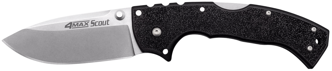 Cold Steel CS62RQ 4-Max Scout 4" Folding Plain Stone Washed Japanese AUS-10A SS Blade/ Black Griv-Ex Handle Includes Pocket Clip