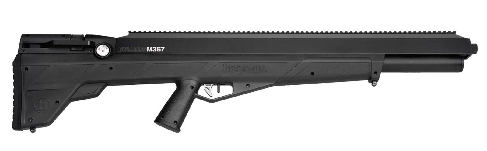 Benjamin BPBM3S Bulldog M357 PCP 357 Pellet 5 Shot Black Lothar Walther Barrel, Black Receiver w/Picatinny Rail, Fixed Bull Black Stock