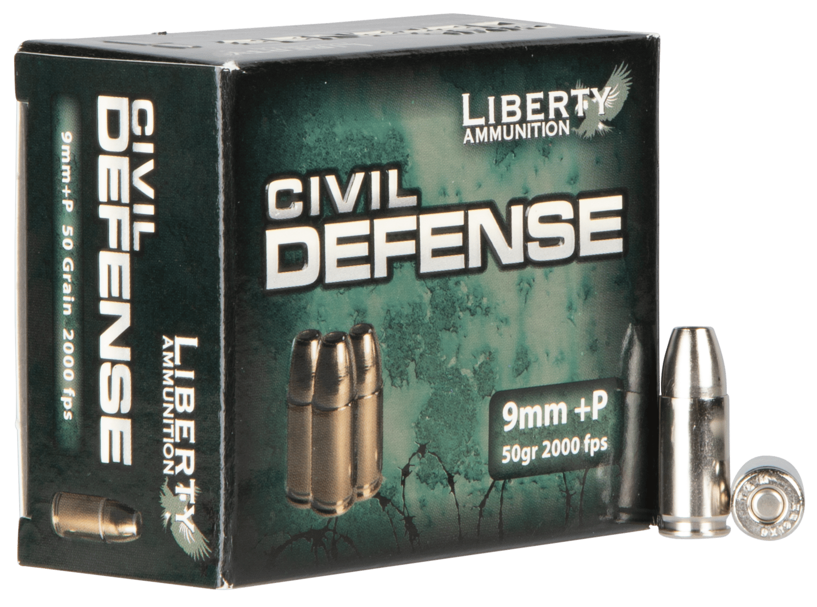 Liberty Ammunition LACD9014 Civil Defense  9mmLuger+P 50gr Lead Free Fragmenting Hollow Point 20 Per Box/50 Case
