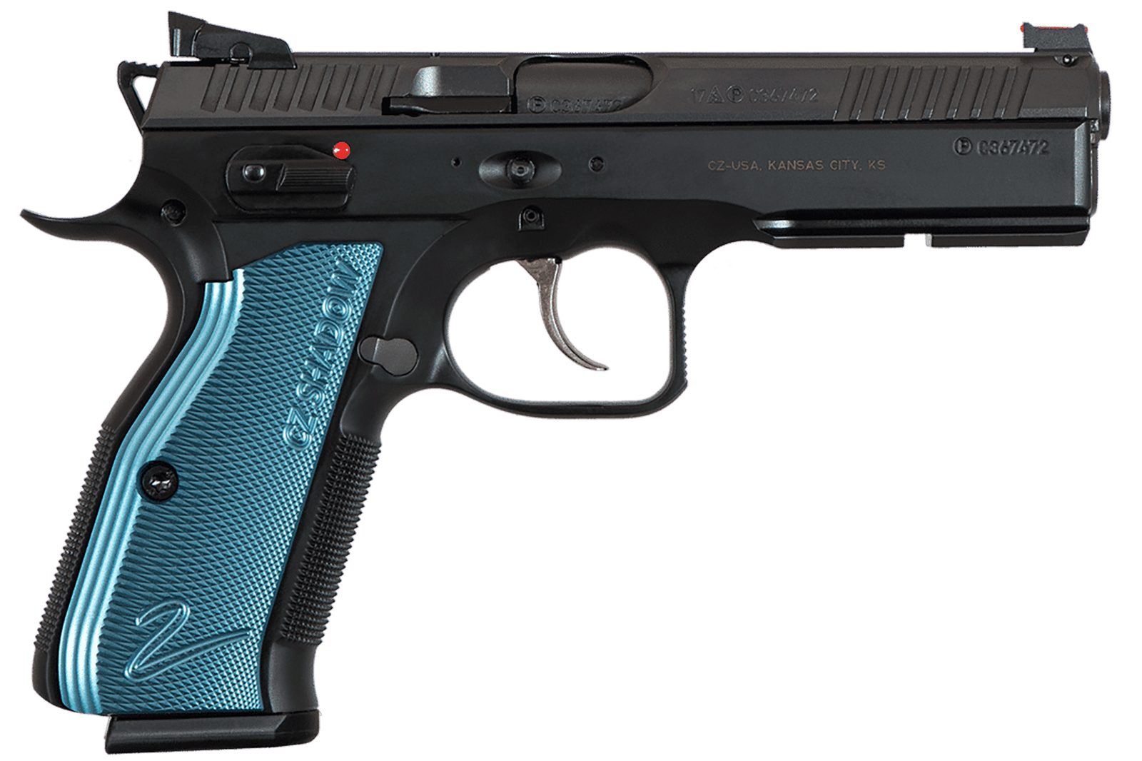 CZ-USA 91257 Shadow 2  SA/DA 9mm Luger 4.89" 17+1 Overall Black Nitride Finish with Inside Railed  Steel Slide, Blue Aluminum Grip, Non-Tilted Barrel & Picatinny Rail
