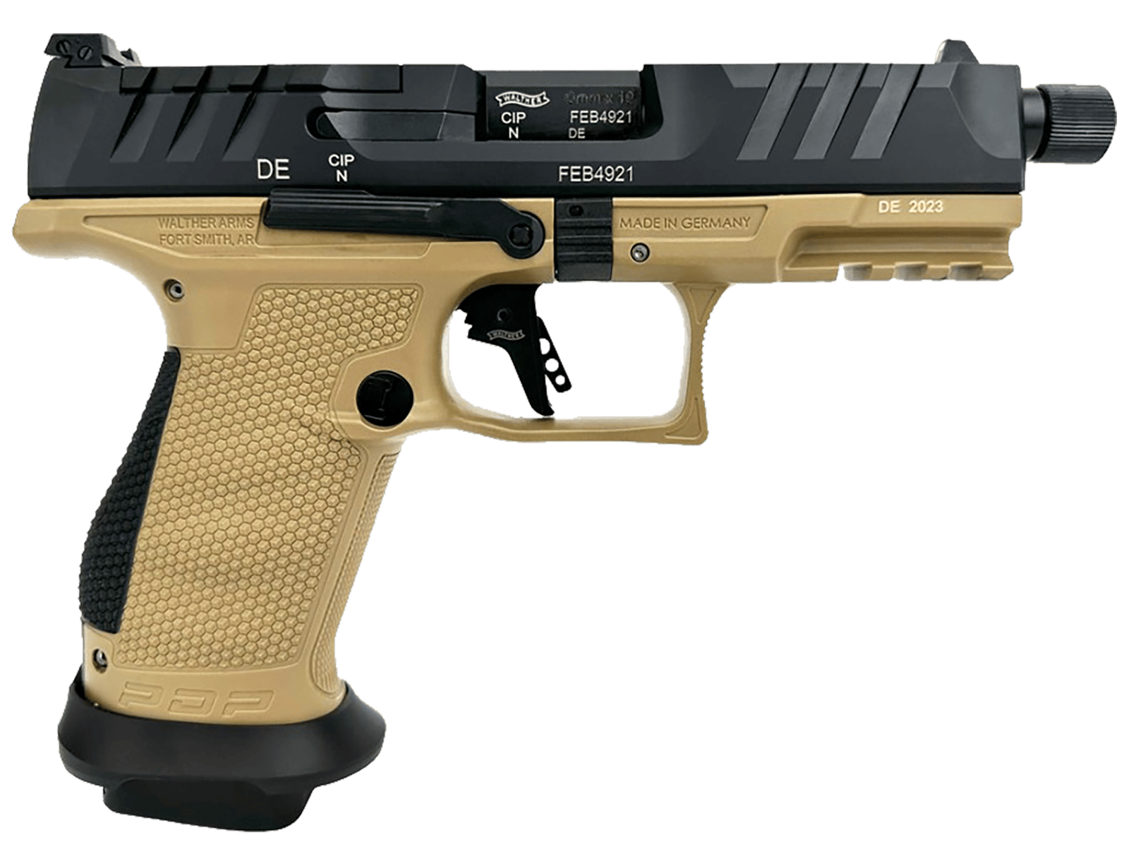 Walther Arms 2877520 PDP Compact Pro SD 9mm Luger 15+1 4.60" Threaded Barrel, Black Optic Cut/Serrated Slide, FDE Polymer Frame with Pic. Rail, Performance Duty Textured Polymer Grip, Flared Magwell