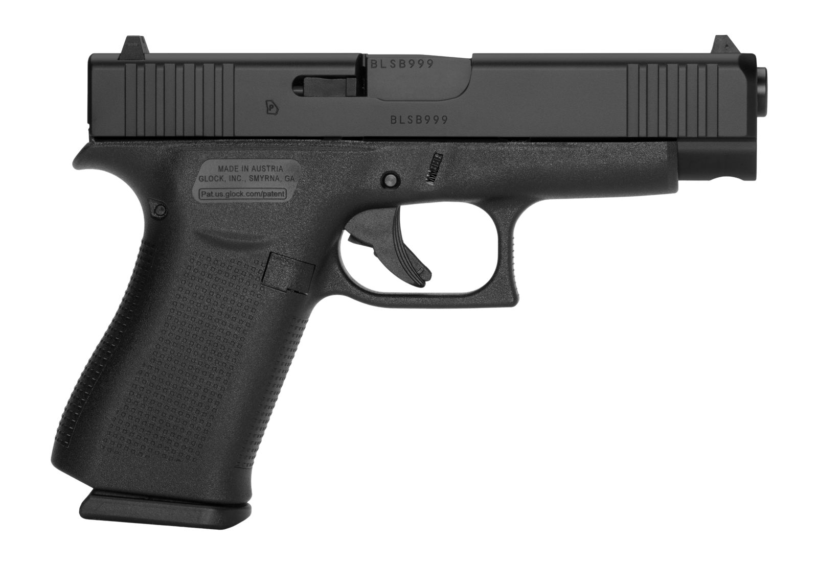 Glock PA4850201FR G48  Slim Compact 9mm Luger 10+1 4.17" Black GMB Barrel, Black nDLC Serrated Steel Slide, Black Polymer Frame w/Beavertail & Front Rail, Black Textured Polymer Grip, Right Hand