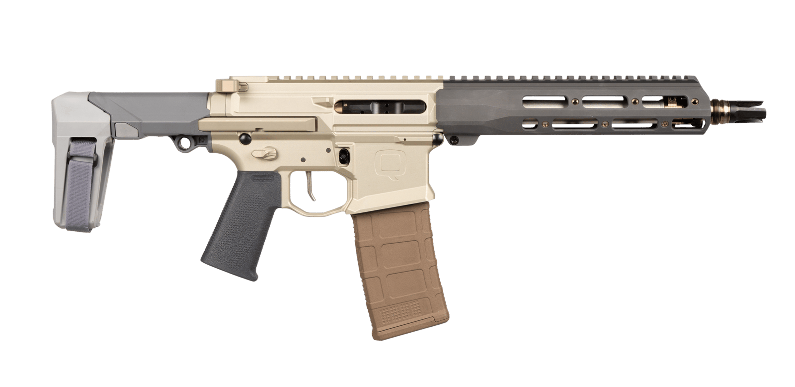 Q LLC HB55610INPISTOL Honey Badger  5.56 NATO 30+1 10" Threaded Barrel, M-LOK Handguard, Aluminum Receiver, Tan SB Tactical Brace