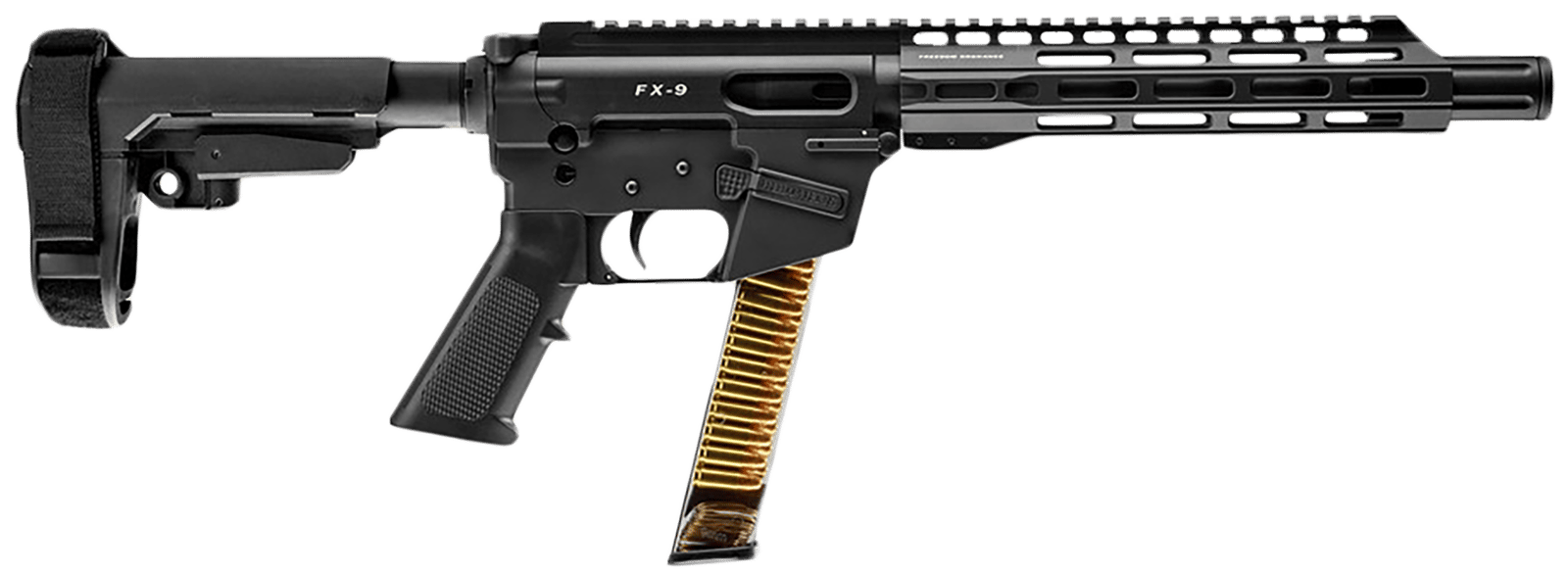 FREEDOM ORDNANCE FX9P10S FX-9  9mm Luger 31+1 10" Black Nitride Steel Barrel, M-LOK Handguards, Black Anodized Aluminum Picatinny Rail Receiver, Black SBA3 Brace, AR15 Grips, Right Hand