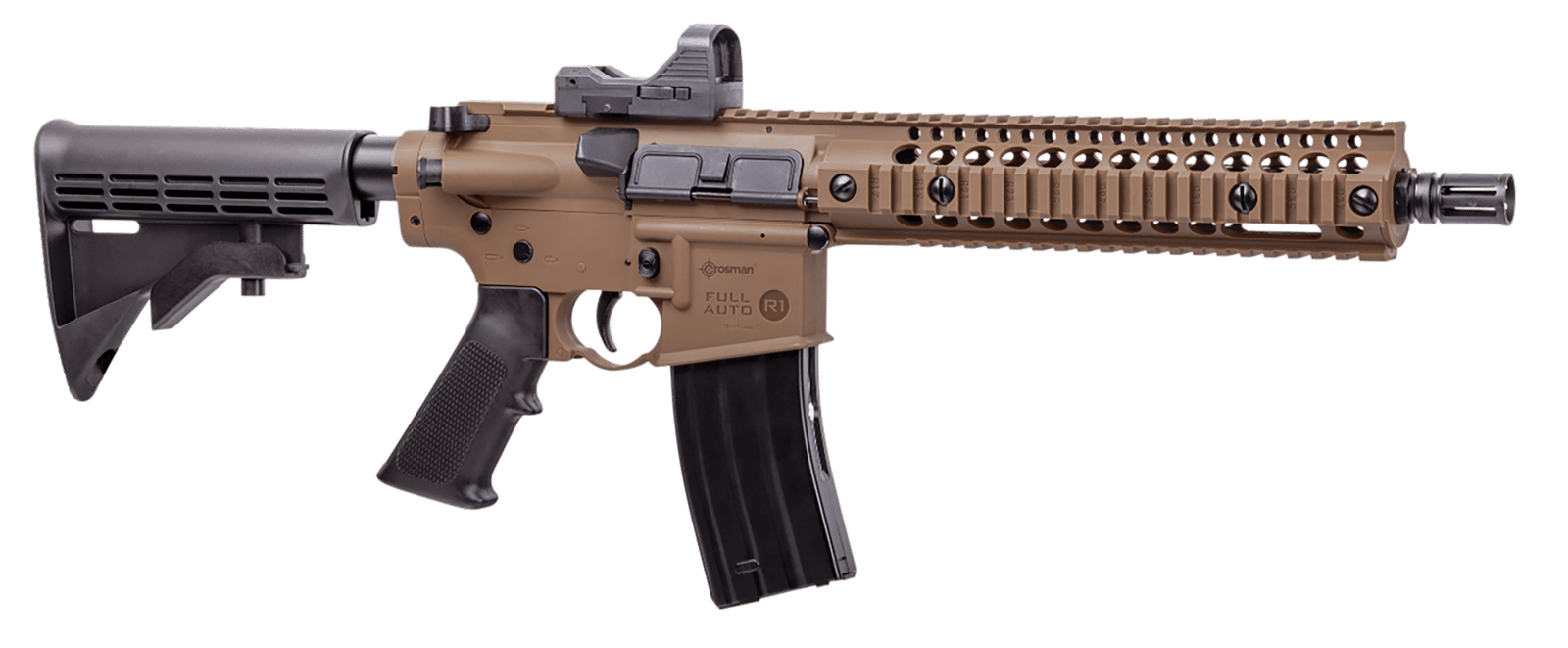 Crosman CFAR1X Full Auto R1 Air Rifle CO2 177 25rd Shot Black Flat Dark Earth Receiver Black 6 Position Stock