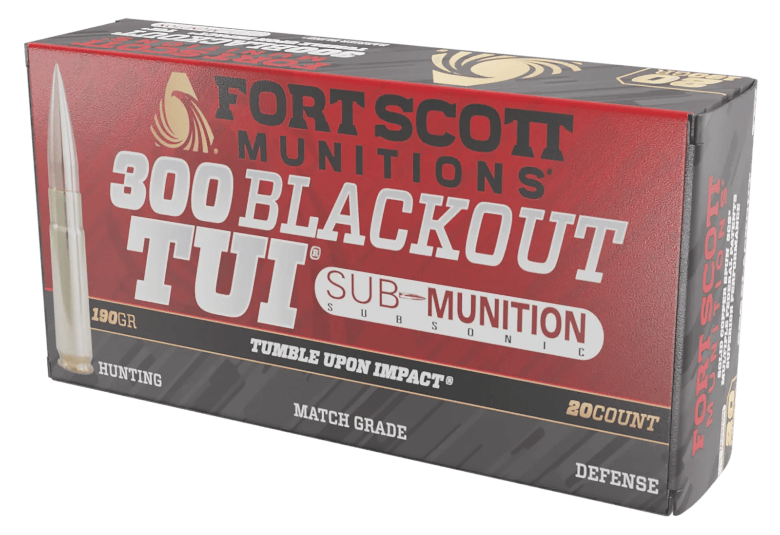 Fort Scott Munitions 300190SCVSS Tumble Upon Impact (TUI) Rifle 300Blackout 190gr Solid Copper Spun 20 Per Box/25 Case