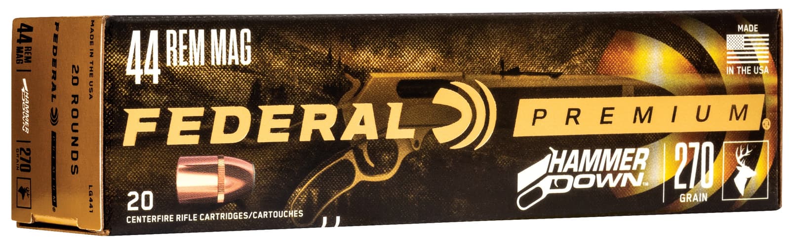 Federal LG441 Premium HammerDown 44RemMag 270gr Bonded Soft Point 20 Per Box/10 Case