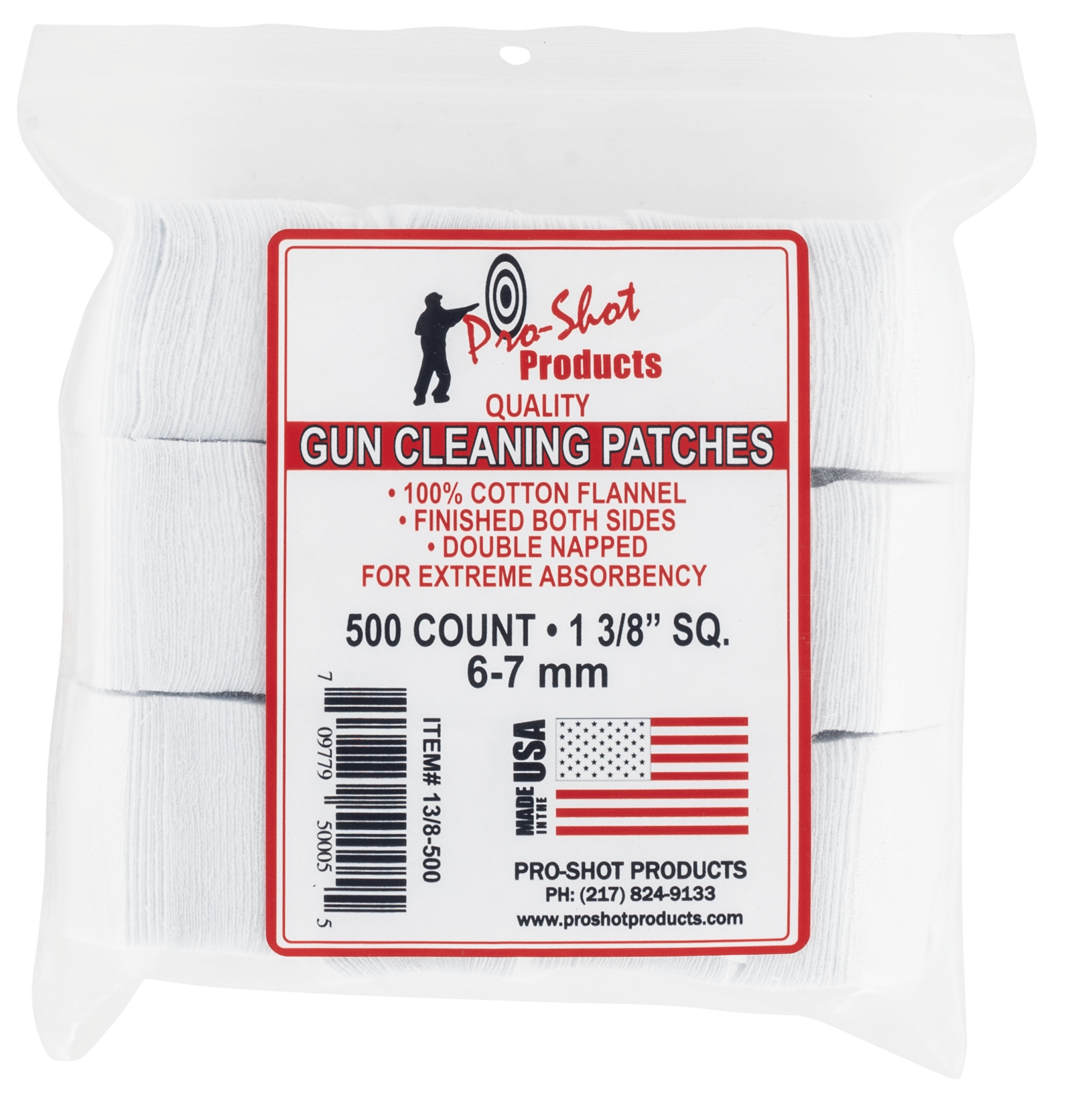 Pro-Shot 138500 Cleaning Patches  6mm/7mm 1.38" Cotton Flannel 500 Per Pkg