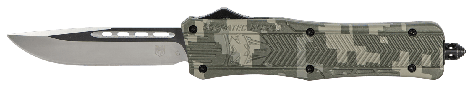 CobraTec Knives MADCCTK1MDNS CTK-1  Medium 3" OTF Drop Point Plain D2 Steel Blade/Army DigiCamo Aluminum Handle Features Glass Breaker Includes Pocket Clip