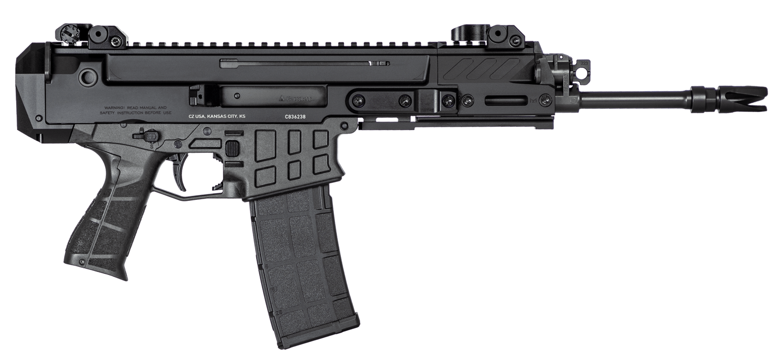 CZ-USA 91461 Bren 2 MS  7.62x39mm 30+1 11.14" Black Steel Barrel, Black Aluminum Receiver w/Picatinny Rail, Carbon Fiber/Polymer Frame, Black Stippled Grip, Right Hand