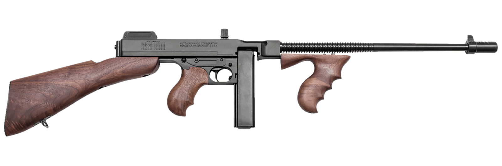 Thompson T1B 1927A-1 Deluxe 45 ACP Caliber with 16.50" Barrel, 20+1 Capacity Stick Magazine, Blued Metal Finish, Walnut Removable Fixed Stock & Wood Grip Right Hand