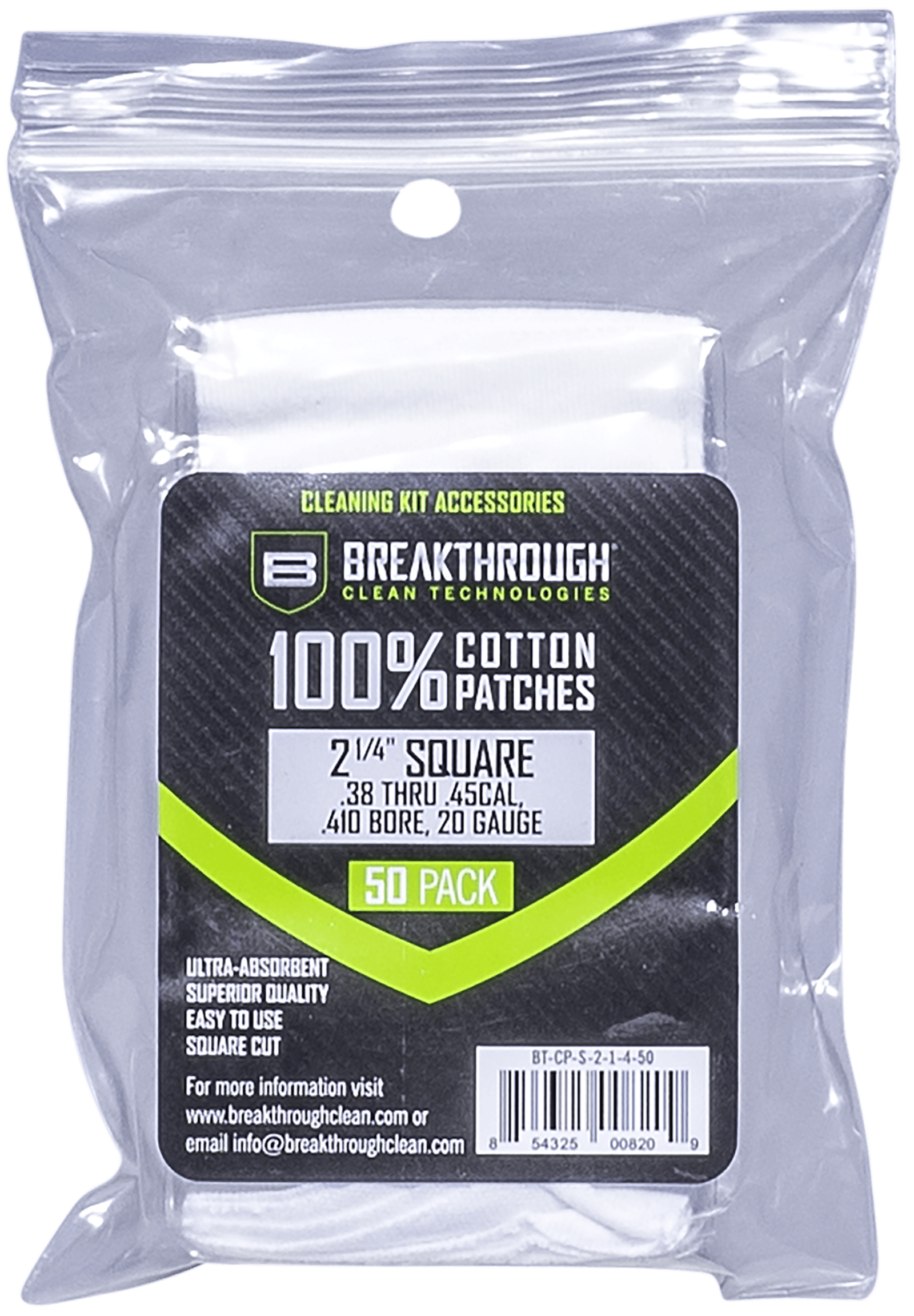 Breakthrough Clean BTCPS21450 Square Cleaning Patches  For .38-.45 Cal & .410-20 Gauge 2.25" 50 Pack/6 per case
