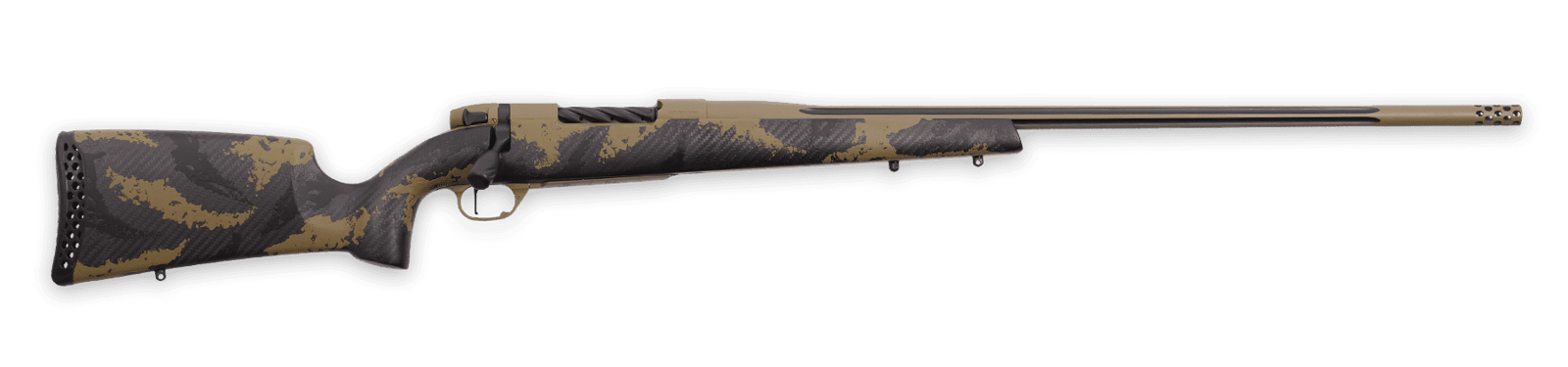 Weatherby MAX01N7MMPR8B Mark V Apex 7mm PRC 3+1 26" Graphite Black & Tan Cerakote Fluted Threaded Barrel, Tan Cerakote Steel Drilled & Tapped Receiver, Carbon Fiber w/Brown & Tan Sponge Accents Fixed