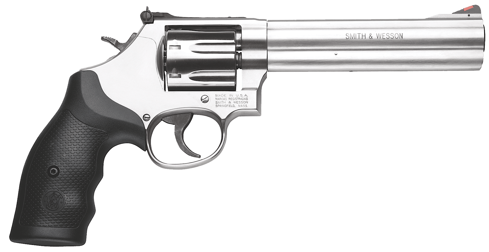 Smith & Wesson 164198 Model 686 Plus 357 Mag or 38 S&W Spl +P  Stainless Steel 6" Barrel & 7rd   Cylinder, Satin Stainless Steel L-Frame, Red Ramp Front/White Outline Rear Sights, Internal Lock