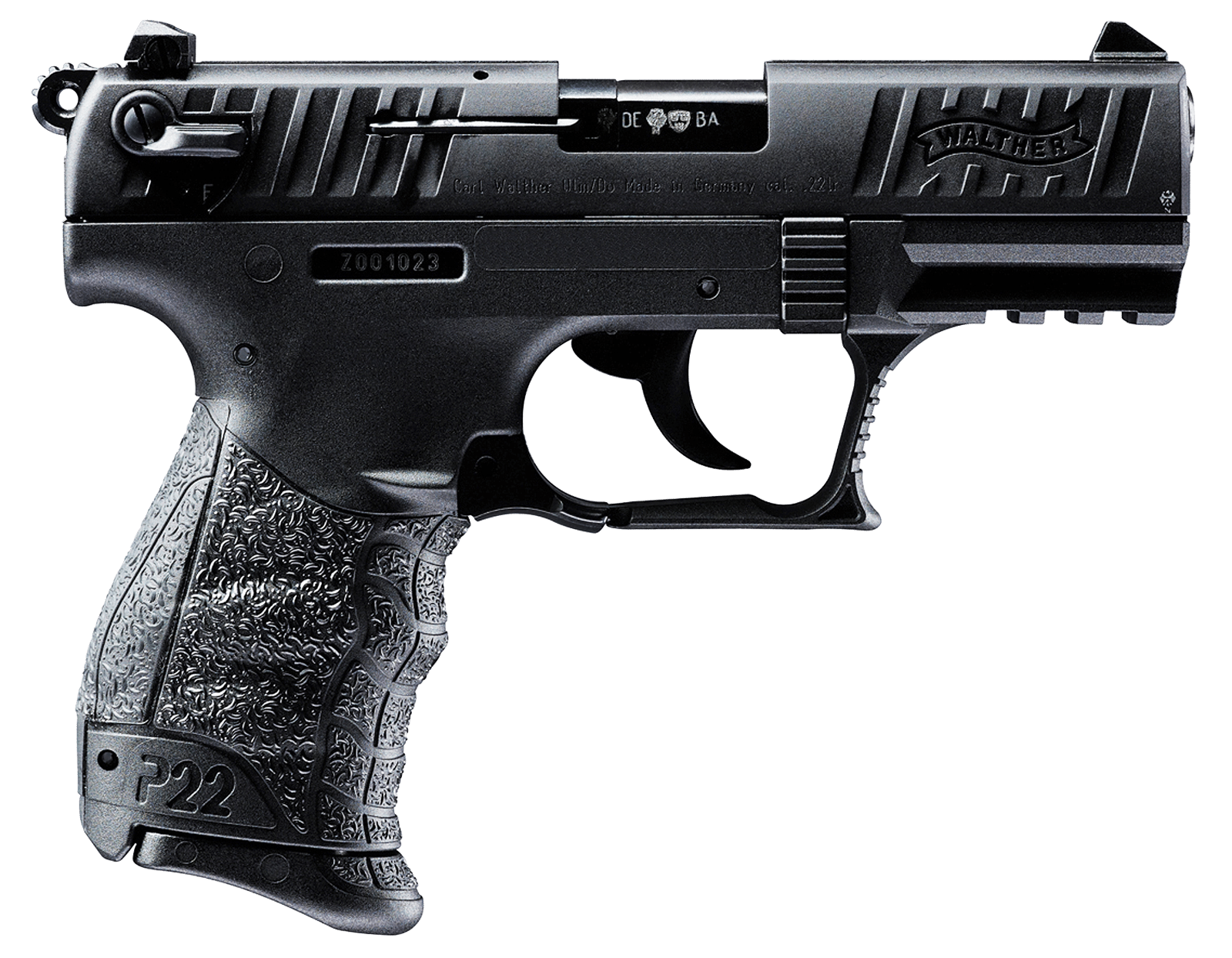Walther Arms 5120333 P22 *CA Compliant 22 LR 10+1 3.42" Matte Black Tenifer Serrated/Steel Slide, Black Polymer Frame w/Picatinny Rail, Black Interchangeable Backstrap Grips