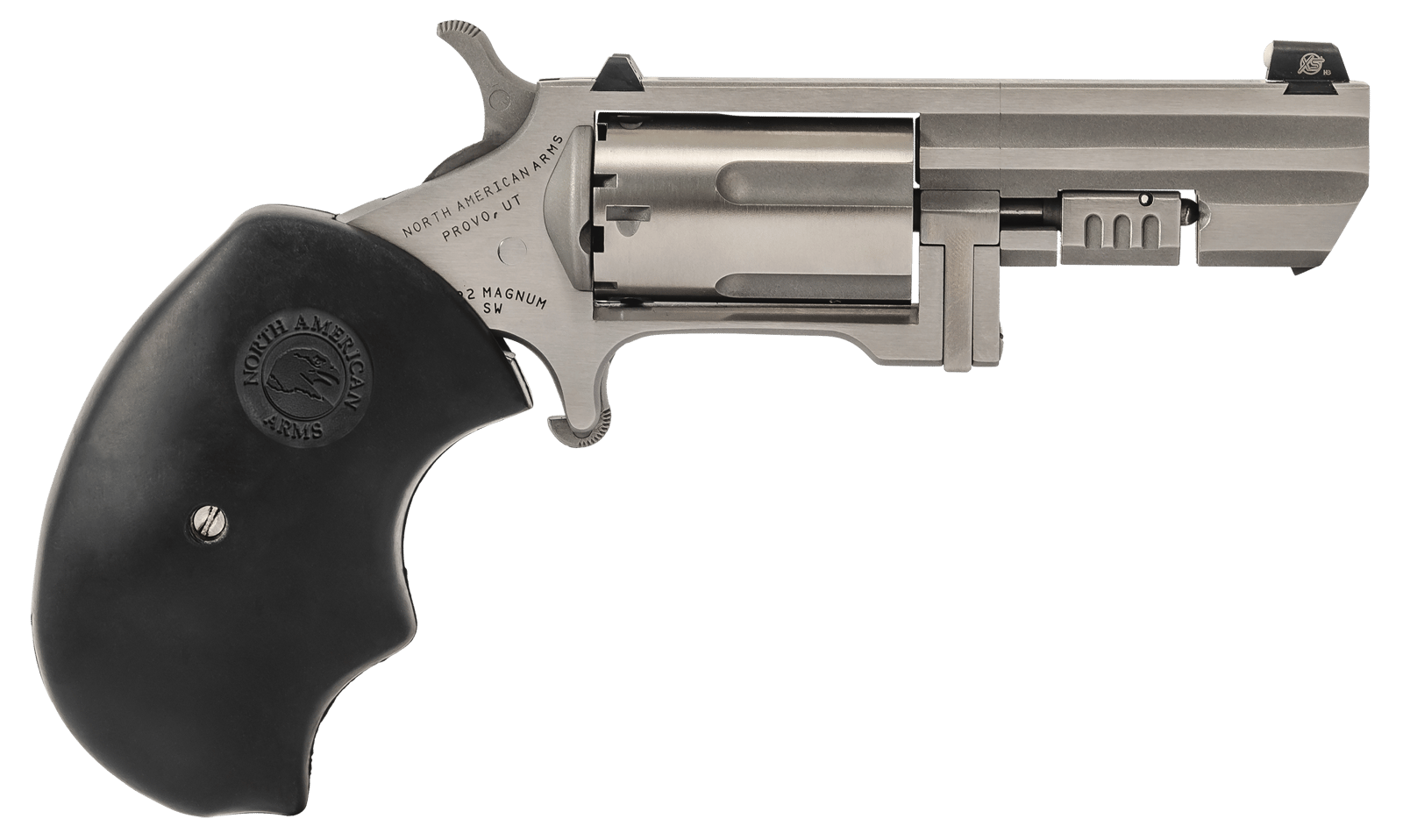 North American Arms RECLUSE Swing Out Recluse 22 Mag 5 Shot 2" Stainless Steel Barrel, Cylinder & Frame, Oversized Rubber Grip, Exposed Hammer