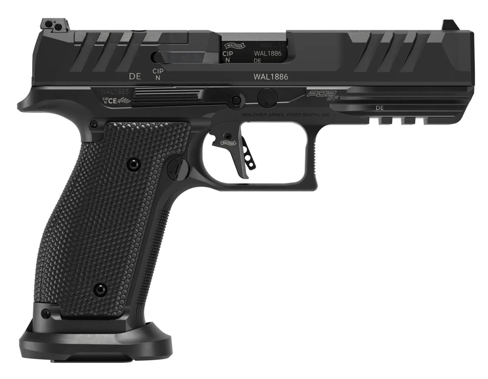 Walther Arms 289700810 PDP  Full Size 9mm Luger 10+1 4.50" Black Polygonal Rifled Barrel, Black Optic Ready/Serrated Slide, Black Steel Frame w/Picatinny Rail, Textured Wraparound Grip