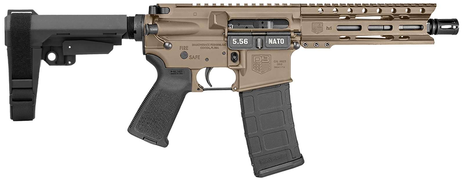 Diamondback DB1913K061 DB15  5.56 NATO 30+1 7" Flat Dark Earth Cerakote Heavy Barrel 7075-T6 Aluminum Receiver 6" M-LOK Handguard SBA3 Brace Magpul MOE Grip
