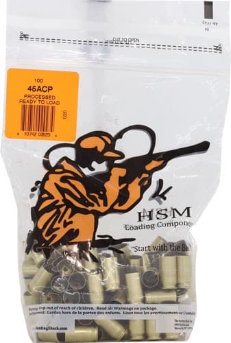 HSM BRASS 45 ACP ONCE FIRED UNPRIMED 100 PACK