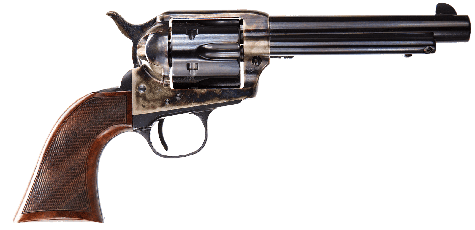 Taylors & Company 550811DE Smoke Wagon Uberti 357 Mag 6 Shot 5.50" Blued Round Barrel & Cylinder, Color Case Hardened Steel Frame, Checkered Walnut Navy Grip, Exposed Hammer