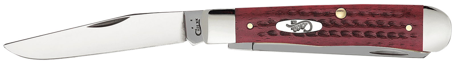 Case 00783 Trapper  Medium 3.25"/3.27" Folding Clip Point/Spey Plain Mirror Polished Tru-Sharp SS Blade Corn Cob Jigged Old Red Bone Handle