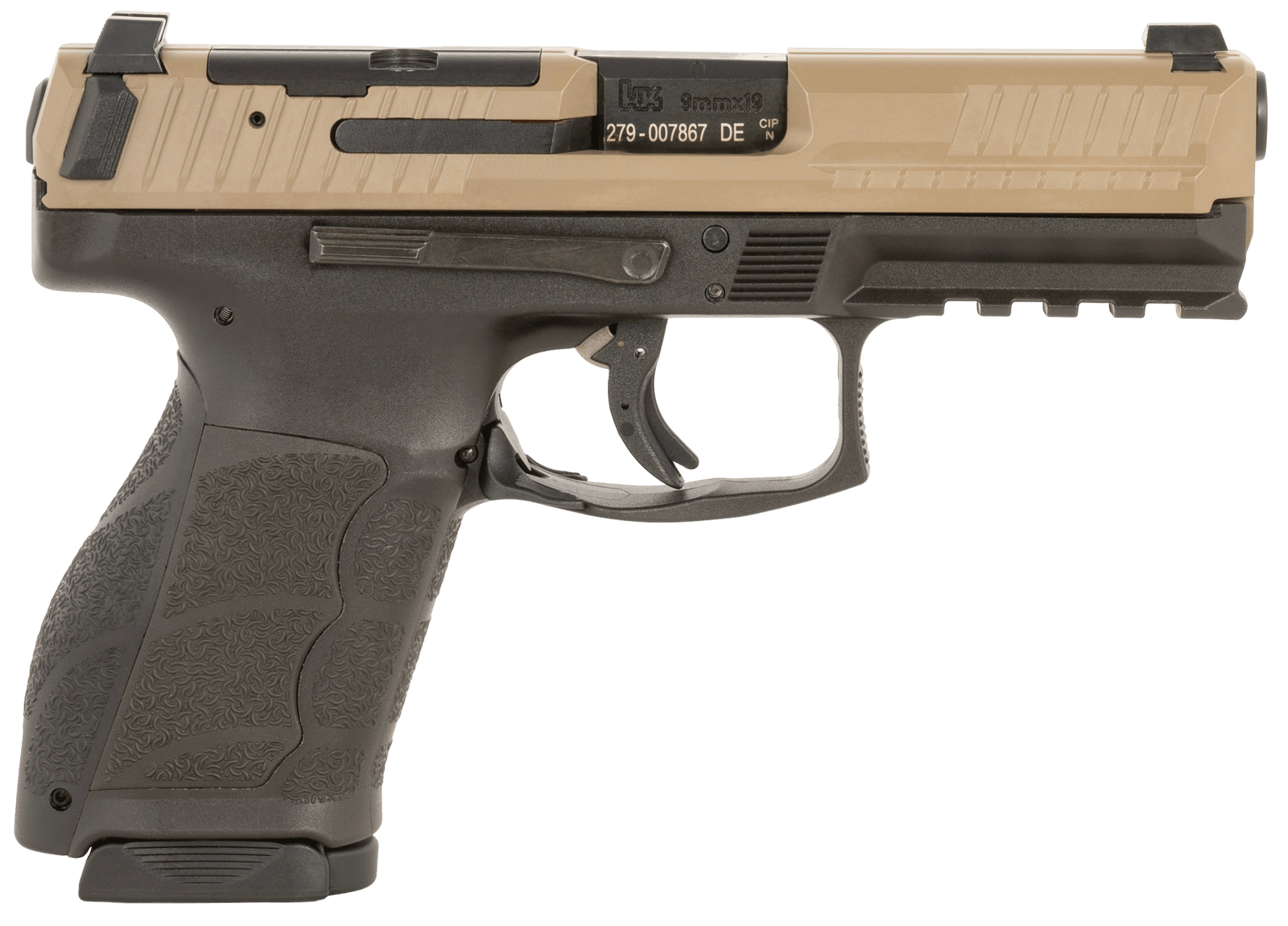 HK 81001194 VP9A1 K Compact 9mm Luger 15+1 4.09" Black Flat Dark Earth Steel Optic Ready/Serrated Slide, Brown Polymer Frame w/Picatinny Rail, Interchangeable Backstrap Grip, Ambidextrous