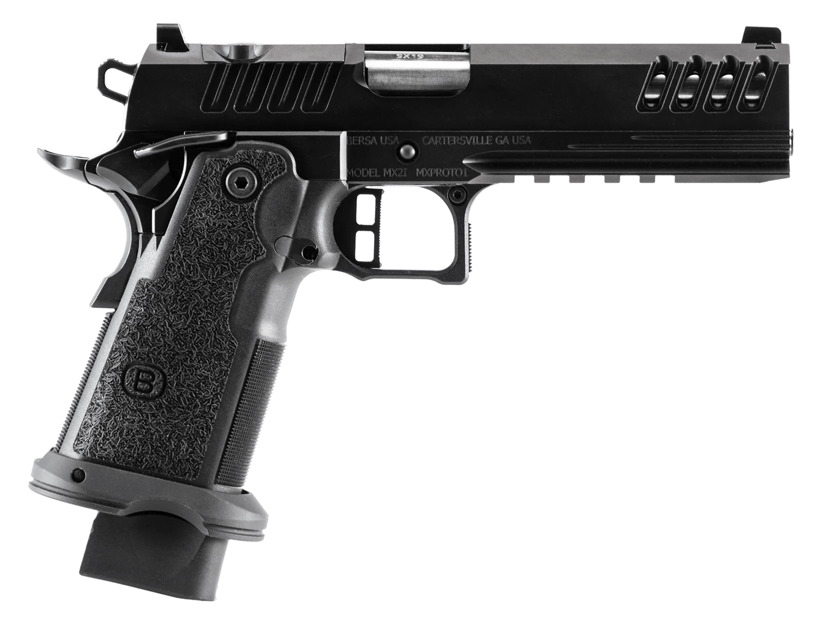 Bersa M2XIO5BBFN2 M2XI 1911 DS 9mm Luger 23+1 5" Black Match Grade Bull Barrel, Steel Optic Ready/Serrated Slide, Black Steel Frame w/Beavertail & Picatinny Rail, Textured Grip, Holosun K Footprint, A