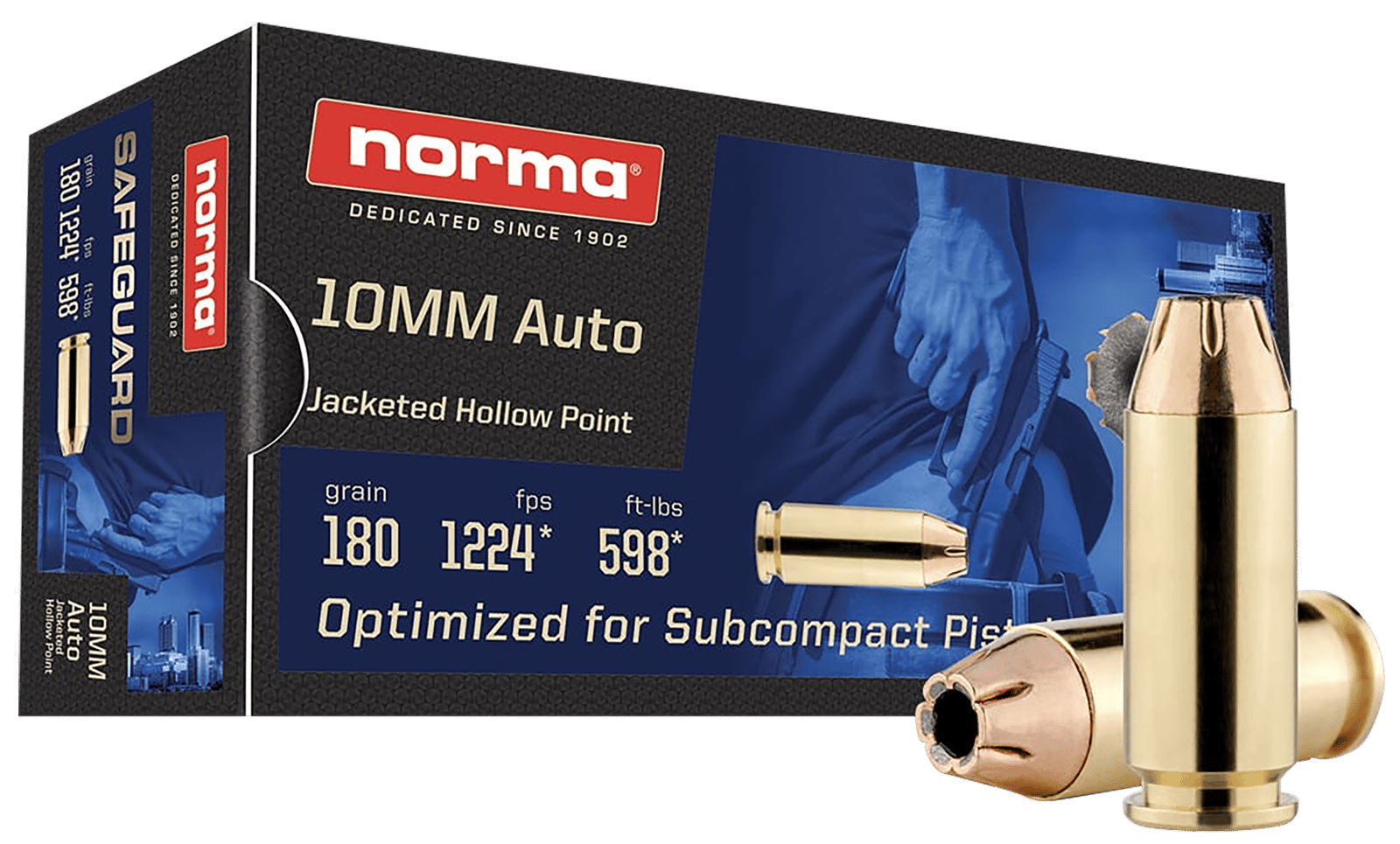 Norma Ammunition 801109265   10mm 180gr Jacketed Hollow Point 50 Per Box/20 Case
