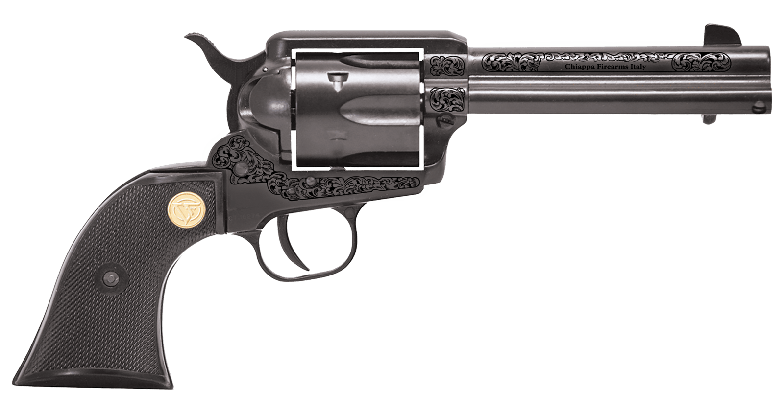 Chiappa Firearms 340340 1873  22 LR 6 Shot 4.75" Black Engraved Barrel, Black Cylinder, Black Engraved Alloy Frame, Black Plastic Grip, Exposed Hammer