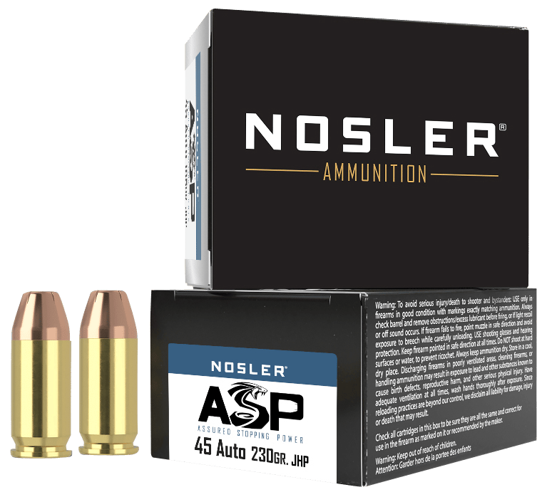 Nosler 51277 Assured Stopping Power Handgun 45ACP 230gr Jacketed Hollow Point 20 Per Box/20 Case