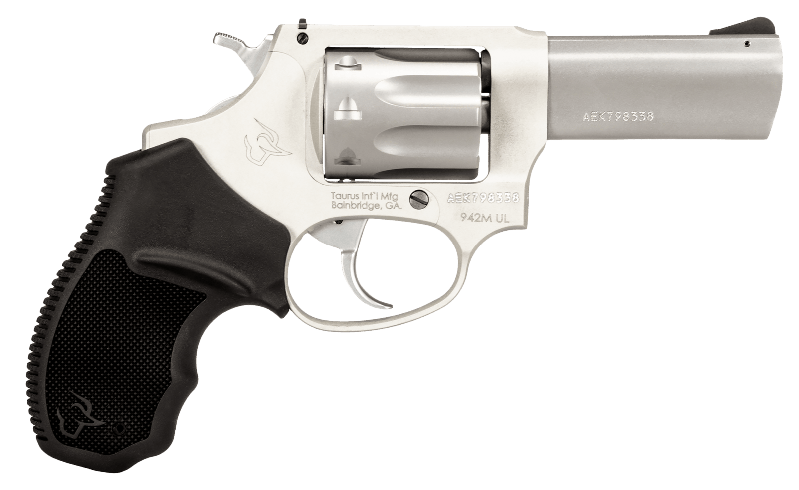 Taurus 2942M039UL 942 Ultra-Lite 22 WMR 8rd 3" Matte Stainless Finish Barrel, Matte Stainless Finish Cylinder, Stainless Anodized Finish Aluminum Frame & Finger Grooved Black Polymer Grip