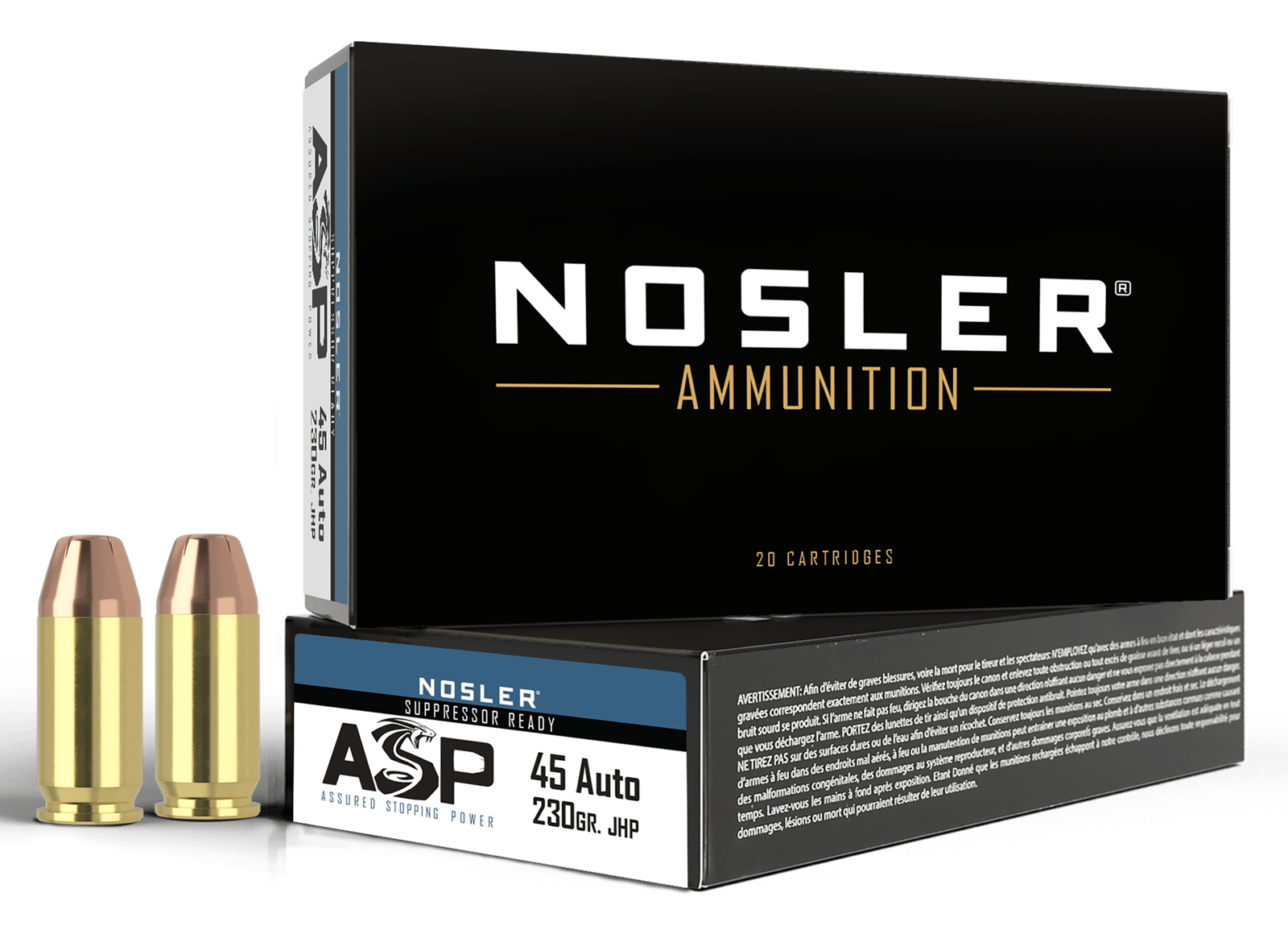 Nosler 51284 Assured Stopping Power Handgun 45ACP 230gr Jacketed Hollow Point 50 Per Box/10 Case