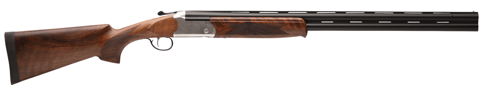 Stevens 22592 555 E 12 Gauge Break Open 3" 2rd 28" Black Satin Over/Under Vent Rib Barrel, Engraved Satin Silver Aluminum Receiver, Fixed Satin Turkish Walnut Stock, Ambidextrous