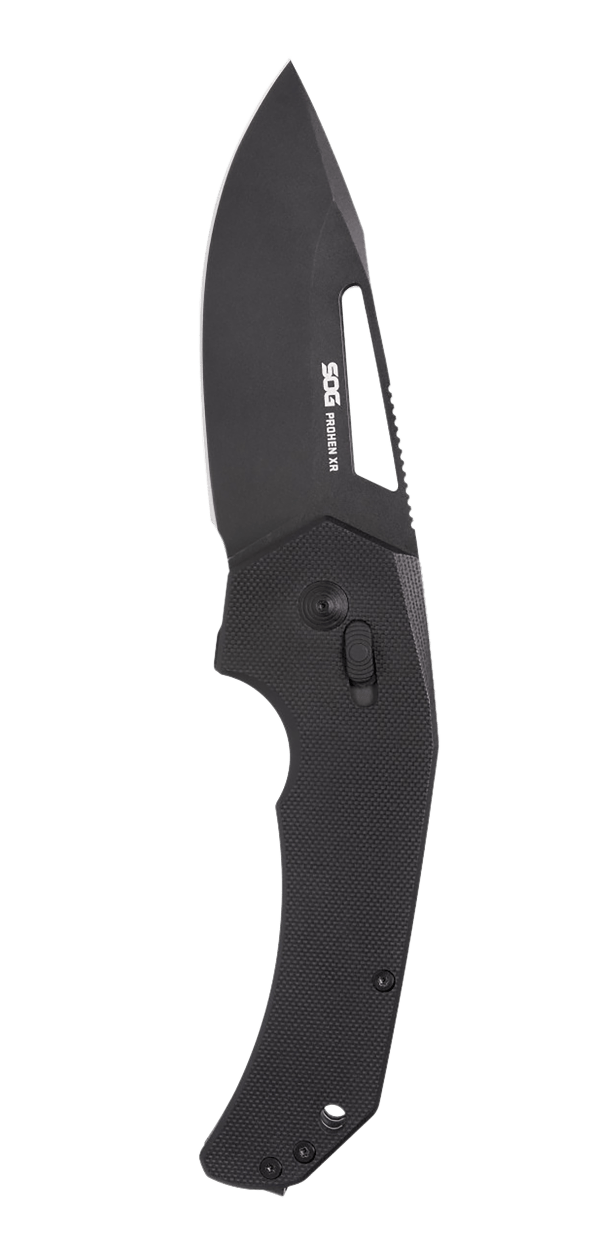 S.O.G SOG12250157 Prohen XR 3.35" Folding Drop Point Plain Black TiNi Cryo D2 Steel Blade, Black Textured G10 Handle