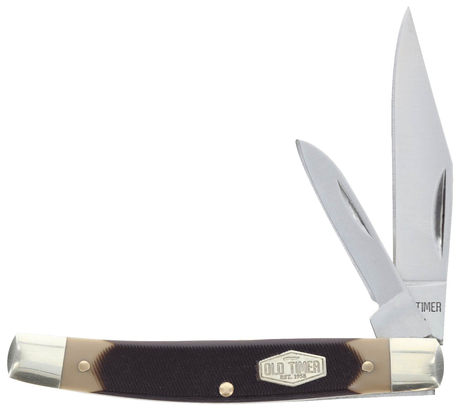 Old Timer 1179231 Middleman Jack 2.50" 1.70" Folding Clip/Sheepsfoot Plain Stainless Steel Blade Black/Tan Sawcut Bone Handle