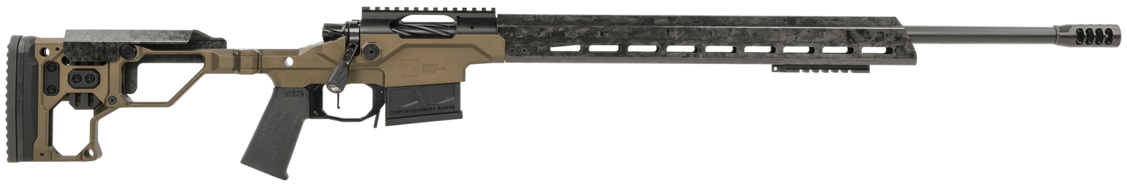Christensen Arms 8010302000 Modern Precision  6mm Creedmoor 24" Threaded Carbon Fiber Barrel 5+1, Black Nitride Finish, Desert Brown Anodized Folding Stock, Polymer Grip